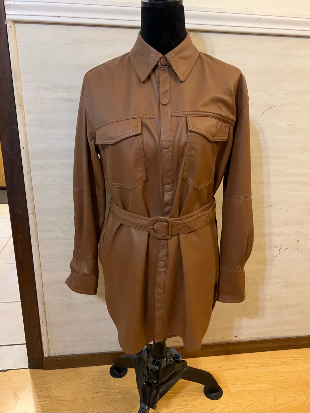 Zara Faux Leather Belted Dress Jacket